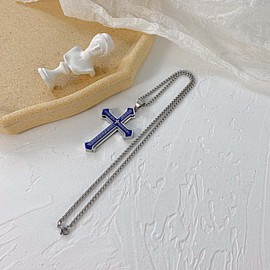 Cytecedx Men's Cross Pendant Necklace, Cuban Chain, Stainless Steel, Silver, Gold, 60cm, Biker Punk Rock Men's Accessories