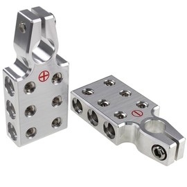 ZOOKOTO 6 Way Car Audio Battery Terminal Connector, 6x2/0 AWG Gauge Positive/Negative (+/-) Lead Acid Battery Terminal Clamp Set for SAE/DIN/EN Tapered Top Post 1 Pair