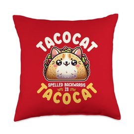 Tacocat Spelled Backward Is Tacocat | Love Cat And Taco Kids Throw Pillow