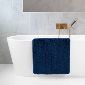 Tafts Bathroom Rugs, Extra-Thick Memory Foam Bath Mat, Ultra-Soft Chenille Microfiber, Highly Absorbent, Machine Washable, Shaggy Bath Mats for Bathroom, Non-Slip (21"x47") Navy Blue