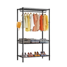 Wire Garment Rack Heavy Duty Clothes Rack for Hanging Clothes Large Clothing Rack Freestanding Closet With 2 Shelves And 1 Hang Rod