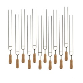 IMEEA 15.3-Inch Grill Skewers Stainless Steel BBQ Metal Skewers Kebob Skewers Double Prong Skewers with Wooden Handle, 12-Piece
