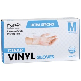 ForPro Disposable Vinyl Gloves, Clear, Industrial Grade, Powder-Free, 100-Count