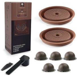 5pcs Reusable Coffee Pods for Nespresso Vertuoline, Refillable Coffee Capsules for Vertuoline, Refill Coffee Pod Compatible with Nespresso Vertuoline Machine with 2 Pcs Silicone Lids, Scoop, Brush