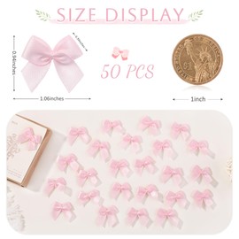 yoyokid 50 Pcs 1" Mini Satin Ribbon Bows, Tiny Crafts Bows Decoration for DIY Cheer Pins Clothespins Hair Accessories Wedding Gift Box Ornament, Pink