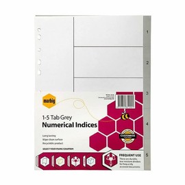 Marbig Marbig 35100 Indices PP A4 1-5 Tab Grey