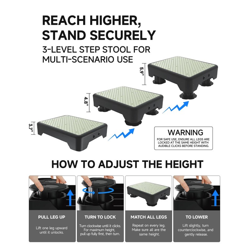 LIFTOZA Adjustable Step Stool for Adults, Noctilucent Bed Step Stools,