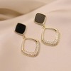 DIAMANTIO 18K Gold Plated Geometric Black Enamel Drop Earrings for