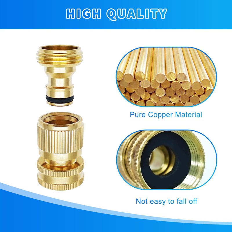 Garden Hose Quick Connector 3/4 Inch GHT, Solid Brass No-Leak