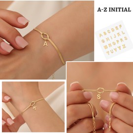 Avotto Initial Bracelets for Women Gold Love Knot Bracelet Snake Chain Knot Bracelet Dainty Gold Letter Bracelet Adjustable Initial Jewelry Couples Bracelets Friendship Lover Gift