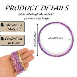 Sakytal Jelly Bangles Bracelets Sparkling Silicone Bracelet Set Carnival Parade Party for Women (Set B)