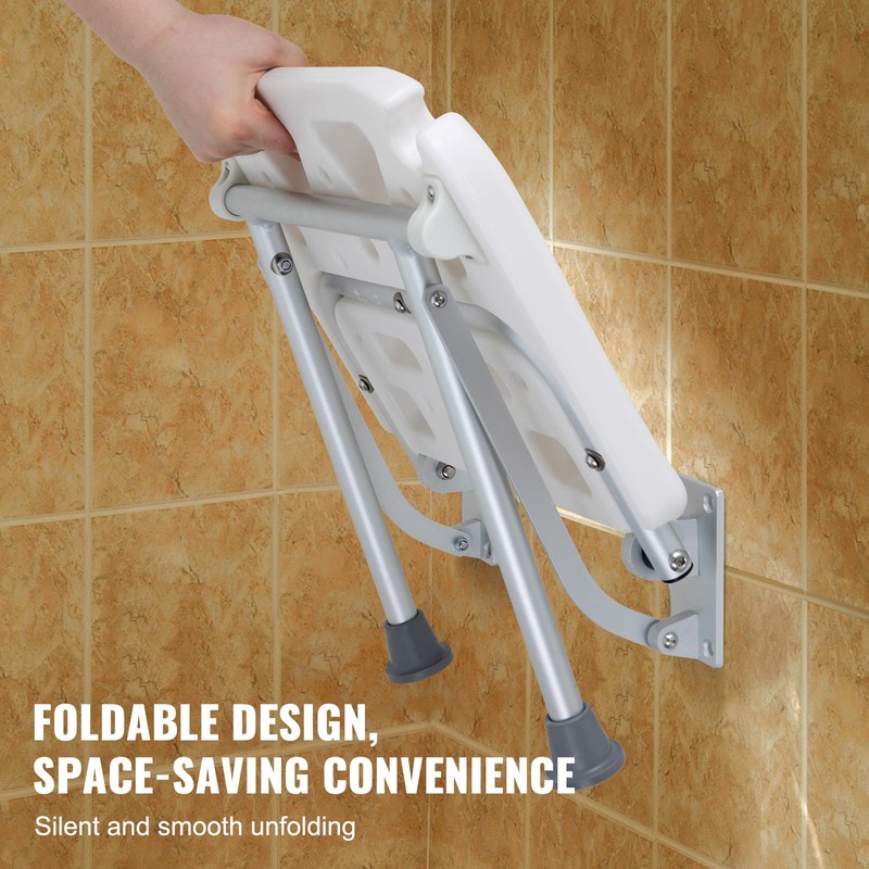 VEVOR Folding PE Shower Seat, 15.7'' x 14.8'' Unfolded, Wall