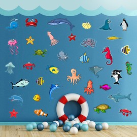 Sealife Sticker Fish Bathroom Kids Sticker Sea Animal Theme Animal Sticker Craft Nursery Transfer Underwater World Art Decals Ocean Aquarium Decowall Children Learning Decoration Vinyl