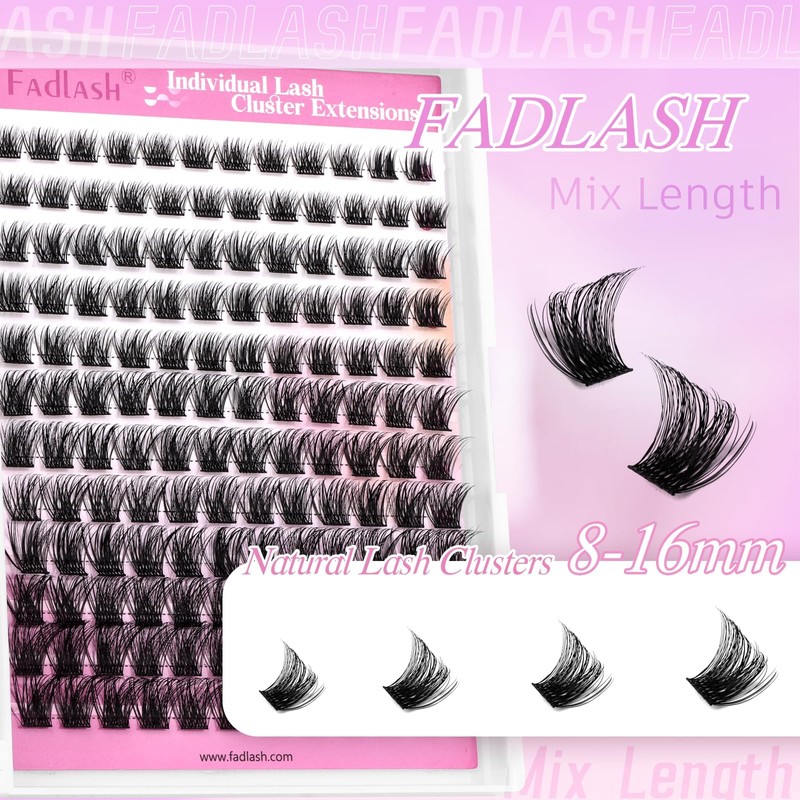 Fadlash Cluster Lashes Individual Lash 8-16mm Mixed Length Eyelashes 0.07mm