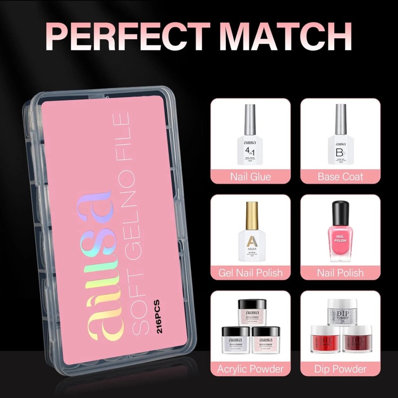 AILLSA Short Square Nail Tips Full Cover Clear 1 Fl