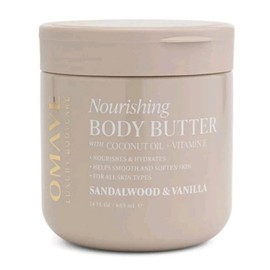 OMAVE Nourishing Body Butter with Coconut Oil and Vitamin E, Sandalwood & Vanilla Scent, 24 Fl Oz