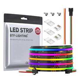BTF-LIGHTING FCOB SPI RGB Flexible High Density LED Strip COB WS2811 IC LED Strip 5M 630LEDs/m 14W/M DC24V Black PCB IP30 Chasing Colour(Without Controller and Power Supply)