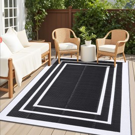 OLANLY Outdoor Rug 5x8 ft Waterproof, Reversible Plastic Straw Rug, RV Mat, Indoor Outdoor Carpet Clearance for Patio, Camping, Balcony, Deck, Backyard, Black & White