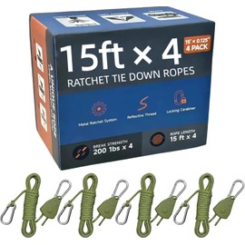 Longer 15ft Ratchet Straps Ropes Tie Down Rope Strap Small Mini Reflctive Outdoor Windproof Rope Roller Adjustable Camping Tent Hanger Grow Light Kayak Paracord 4 Pack 1/8"