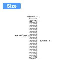 sourcing map Compression Spring, 5Pcs 304 Stainless Steel, 6mm OD, 1mm Wire Size, 30mm Free Length, Silver Tone