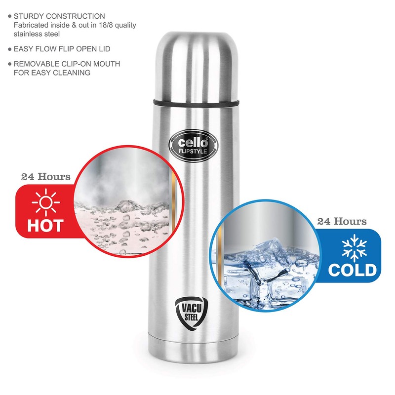 Cello FlipStyle Stainless Steel Bottle With Cover- 1000ml