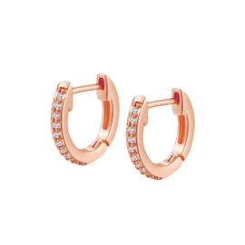 ASCOMY Tiny Cubic Zirconia Huggie Hoop Earrings for Women Rose Gold Plated Minimalist Lightweight Cartilage Cuff Huggie Earrings Dainty Round Hoop Earring for Women Everyday Jewelry