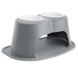 WeatherTech Double High Pet Feeding System w/Plastic Dog/Cat Bowls - 10" High Stand Dark Grey (PDHC6410DGDG)