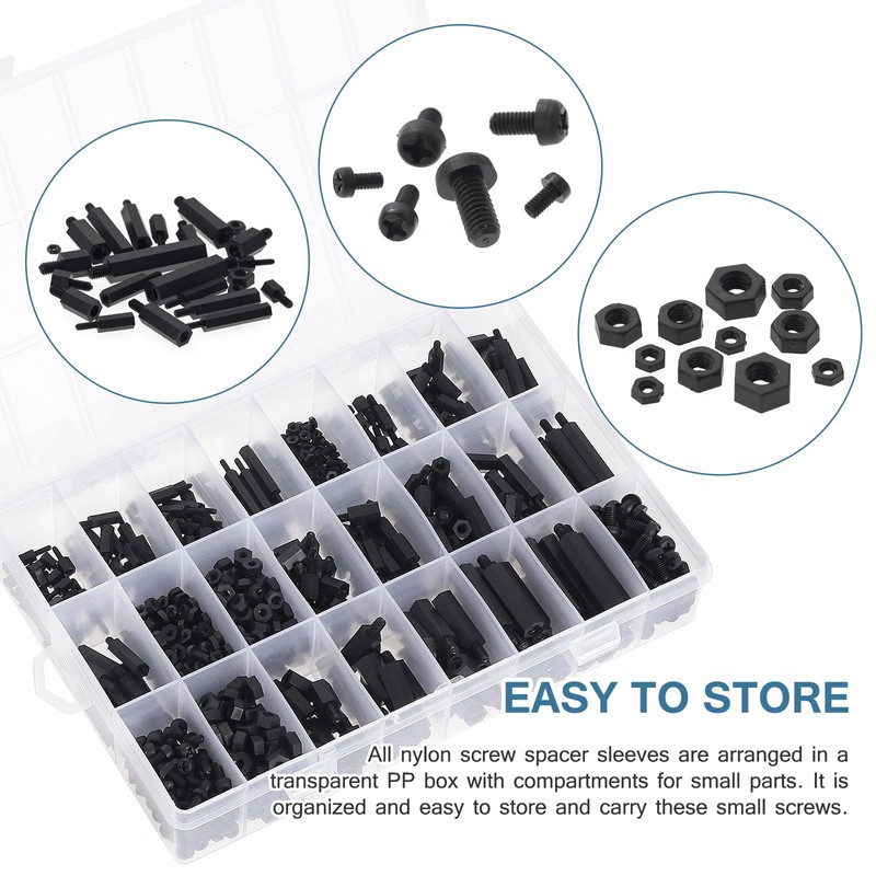 WiMas 940PCS Nylon Hex Standoff Spacer Screw Nut Threaded Pillar