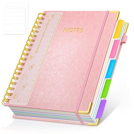Hardcover Spiral Notebook Journal with Removable PVC Dividers - 8'' x 10'' Large 300 Page B5 Hardcover Leather College Lined Journals Notebook for Work Note Taking Office Home School Supplies, Pink