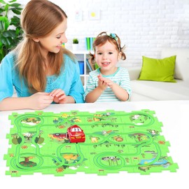25PCS Puzzle Racer Kids Car Track Set, Land Series Jigsaw Puzzle Racer Car Play Set Preschool Gifts for Kids Christmas Birthday Gift for Boys Girls