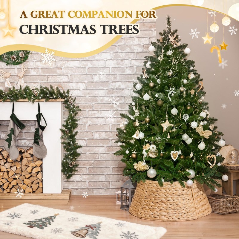 27in Christmas Tree Collar, Natural Christmas Tree Ring Woven Rattan