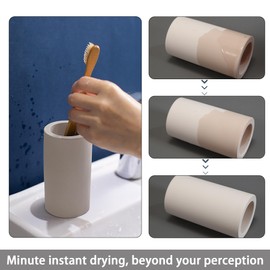 Coengwui Diatomite Toothbrush Holder for Bathroom Sink, Countertop Organizer, Quick Dry Stand Cup for Toothpaste, Razors, Makeup Brushes - Water-Absorbent & Quick-Drying (Beige, Height 4.3")