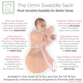 SwaddleDesigns 6-Way Omni Swaddle Sack Arms Up Swaddle for Newborn, More Options to Calm Startle Reflex, Improves Sleep, Easy Transition Baby Sleep Sack, 3 Month, 12-18 lbs, Heathered Peach Blush