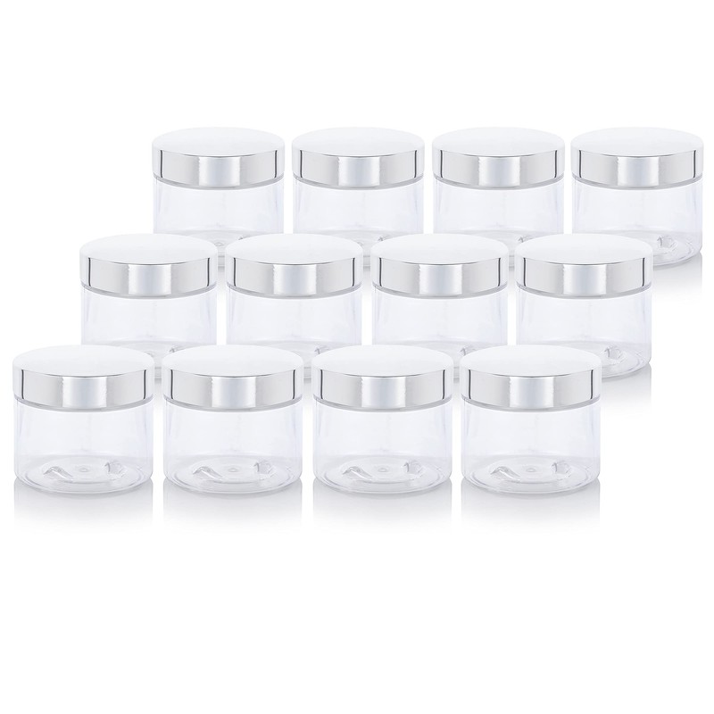 6 oz Clear PET Plastic Jar with Silver Metal Overshell