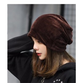 UbdehL Women's Velvet Beanie Winter Korean Fashion Hats Cap Warm Stretch Headwear Soft Skull (Brown,One Size)
