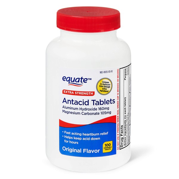 Equate Extra Strength Chewable Antacid Tablets, Original Flavor, 100 Tablets, Compare to Gaviscon