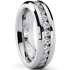 Metal Masters Ladies Eternity Titanium Ring 2.4 Carat Cubic Zirconia Wedding Band with CZ 6MM Size 7.5