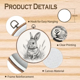 Tzhim Vintage Easter Bunny Round Wall Art Decor, Rustic Bunny Hare Hanging Wall Art Canvas Framed, Cute Bunny Rabbit Botanical Wall Sculptures for Home Nursery Kids Room Decor, 10x10in