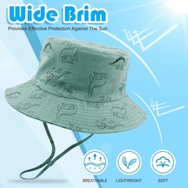 RAOEXI Baby Sun Protection Hat UPF50+ Toddler Girls Summer Bucket Boys Beach Hats Wide Brim Kids Play Hat Cap Outdoor (21.26''(4-8 Years), Green)