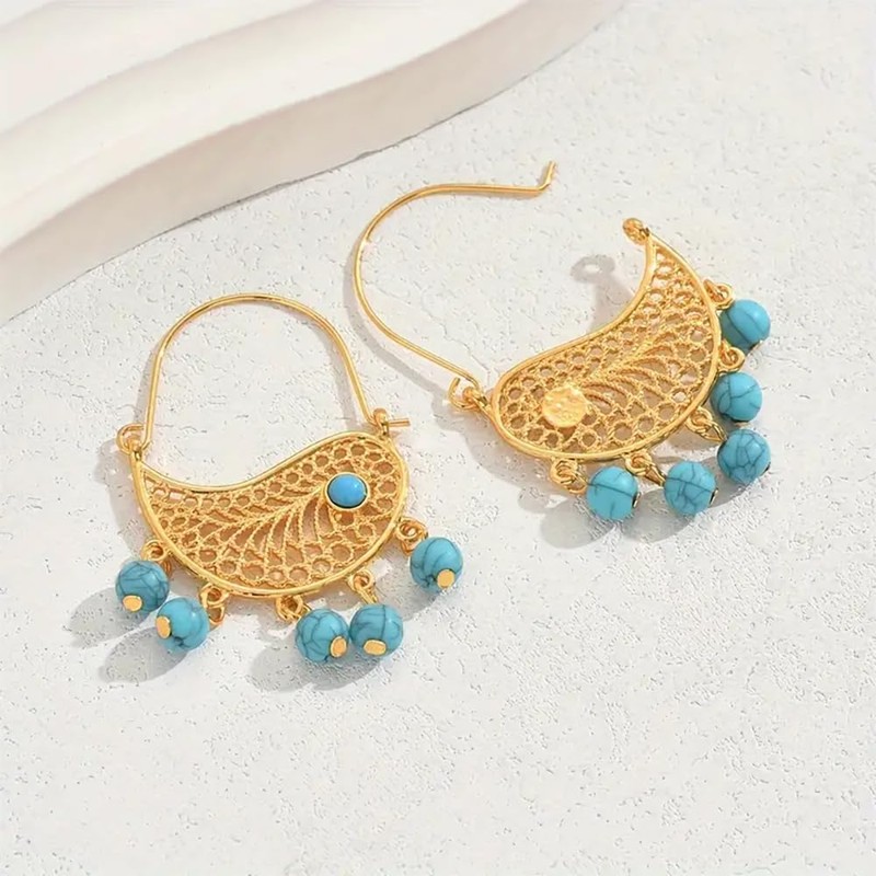 18K Gold Plated Vintage Boho Turquoise Dangle Earrings | Hypoallergenic