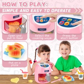 deAO Kitchen Play Set, Kids Air Fryer Pretend Role Play Kitchen Toy with 16 Pieces Kitchen Accessories with Realistic Light, Sound & Play Food, Kitchen Educational Toy Set for Kids Girls Boys