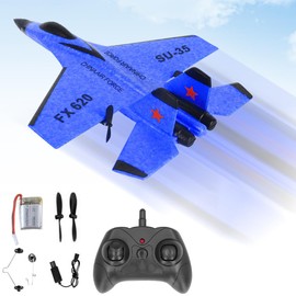 YANGUN Remote Control Plane, Remote Control Wireless Airplane Toy, RC Planes Ready To Fly, SU-35 Foam RC Plane 2CH 2.4Ghz RC Plane with LED Light Strip, RC Glider Plane for Kids Beginners Adult (Blue)