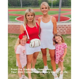 BOSTANTEN Baseball Crossbody Purses for Sport Mom Small Shoulder Bag Vegan Leather Women Handbags for Events White