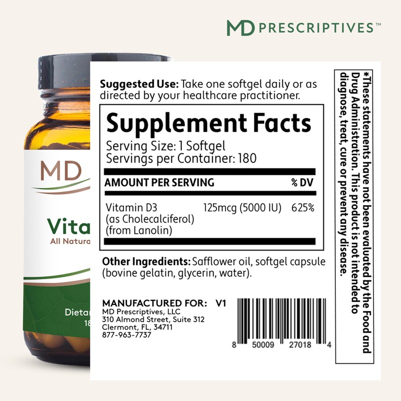 MD Prescriptives MD Prescriptives Vitamin D3 180 Gelcaps - Maximum