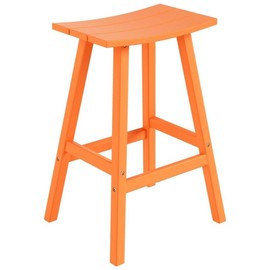 Afuera Living Outdoor 29" HDPE Plastic Saddle Seat Barstool in Orange