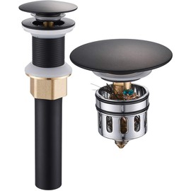 REGALMIX Pop Up Drain, Bathroom Faucet Vessel Vanity Sink Drain Stopper, Built-In Anti-Clogging Strainer, without Overflow Matt Black,Fits Standard American Drain Hole(1-1/2" to 1-3/4") RWF082G
