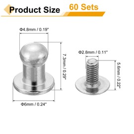 QUARKZMAN Pack of 60 5 mm Chicago Screws Round Head Button Leather Craft Rivets for DIY Leather Craft Decoration Handbag Shoes Belt Repair, Silver