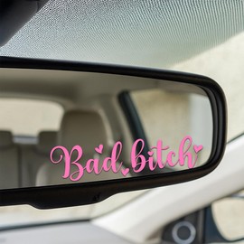 Set 2Pcs Pink Bad B*tch Rearview Mirror Decal Funny Saying, Sarcastic Decals, Mother's Day Gift, Water Bottle Kindle Sticker, Vinyl Waterproof 3x0,7 inch Car Decals for Women