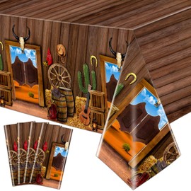 Hegbolke Pack of 4 Western Tablecloths - Western Cowboy Birthday Tablecloth Wild West Theme Saloon Yeehaw Scene Setters Tablecloth for Western Theme Baby Shower Birthday Party 130 x 220 cm