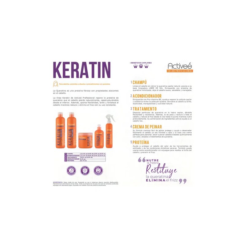 Shampoo Activee Professional Keratin Tecnologia para cuidado Intensivo de Cabello